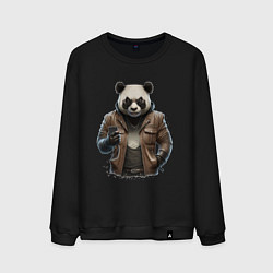 Свитшот хлопковый мужской Крутая панда, цвет: черный