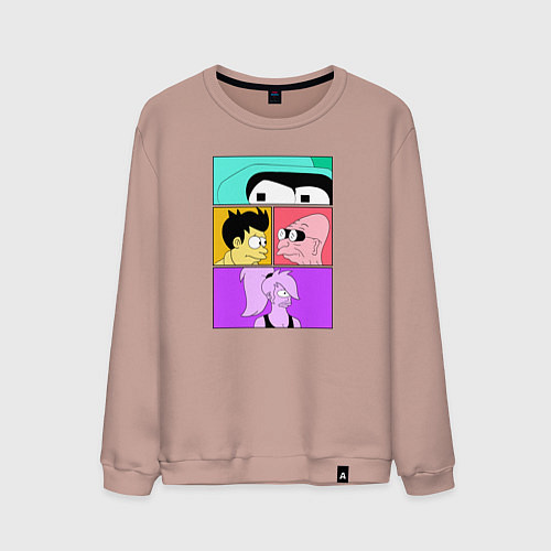 Мужской свитшот Futurama: Бендер Лила Фрай и профессор / Пыльно-розовый – фото 1