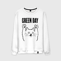 Свитшот хлопковый мужской Green Day - rock cat, цвет: белый