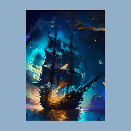 Мужской свитшот Корабль в ночном море - нейросеть / Мягкое небо – фото 3