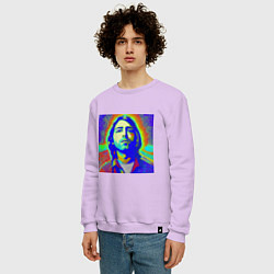 Свитшот хлопковый мужской Kurt Cobain Glitch Art, цвет: лаванда — фото 2