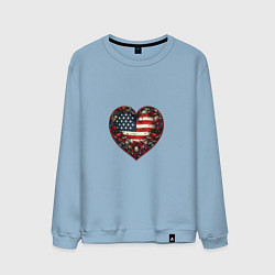 Свитшот хлопковый мужской Сердце с цветами флаг США, цвет: мягкое небо