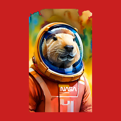 Мужской свитшот Capybara astronaut - NASA - neural network / Красный – фото 3