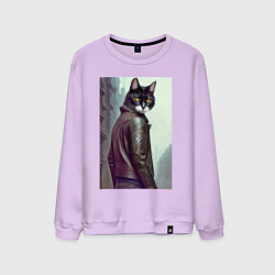 Свитшот хлопковый мужской Модный котяра - Лондон - нейросеть, цвет: лаванда