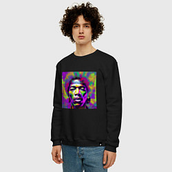 Свитшот хлопковый мужской Jimi Hendrix in color Glitch Art, цвет: черный — фото 2