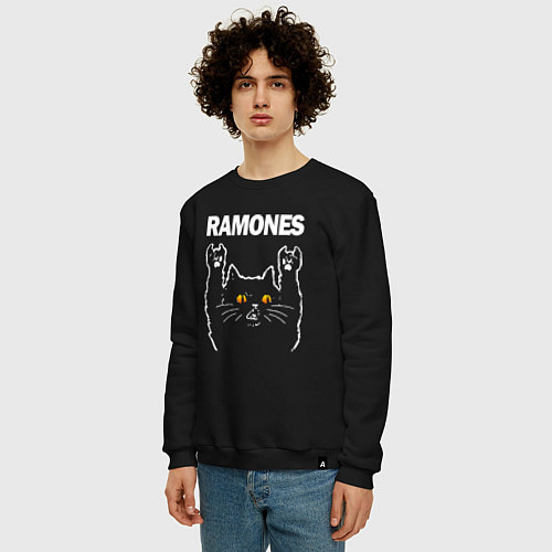 Мужской свитшот Ramones rock cat / Черный – фото 3