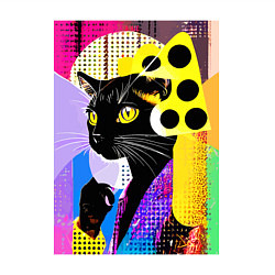 Свитшот хлопковый мужской Black cat cheese - pop art - poster, цвет: белый — фото 2