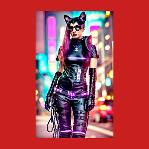 Мужской свитшот Cyberpunk - cat girl - neural network / Красный – фото 3