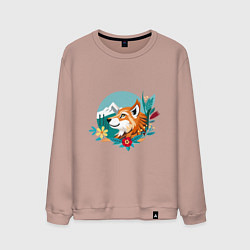 Мужской свитшот Лиса и горы среди цветов