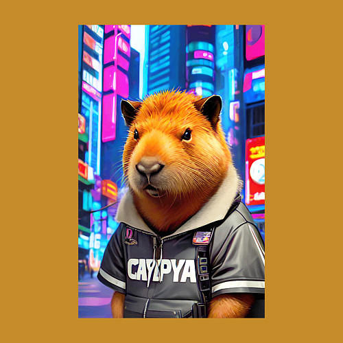 Мужской свитшот Cool capybara - urban style - neural network / Горчичный – фото 3