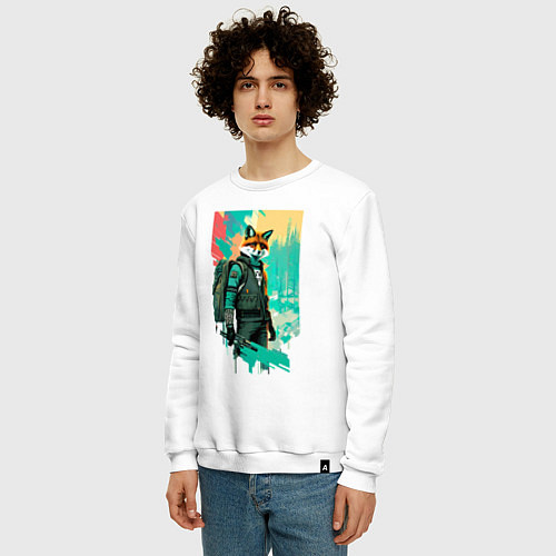 Мужской свитшот Лис-геолог - нейросеть / Белый – фото 3