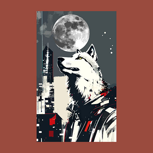 Мужской свитшот Волк на фоне луны - мегаполис - нейросеть / Кирпичный – фото 3