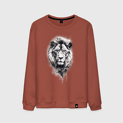 Свитшот хлопковый мужской Голова льва рисунок карандашом, цвет: кирпичный