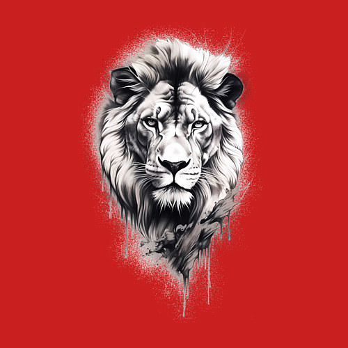Мужской свитшот Голова льва рисунок карандашом / Красный – фото 3