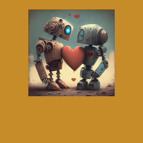 Мужской свитшот Сердце и роботы / Горчичный – фото 3