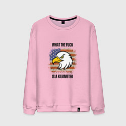 Свитшот хлопковый мужской Мем с орлом - What the fuck is a kilometer, цвет: светло-розовый