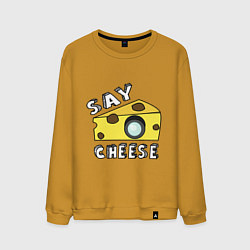 Свитшот хлопковый мужской Say cheese, цвет: горчичный