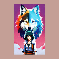 Свитшот хлопковый мужской Cute girl and wolf - anime - neural network, цвет: пыльно-розовый — фото 2