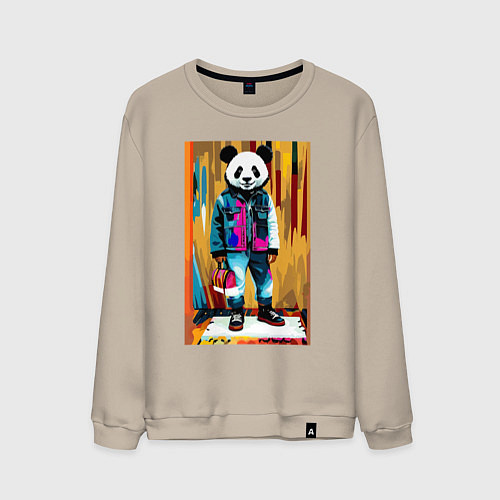 Мужской свитшот Funny panda - pop art / Миндальный – фото 1