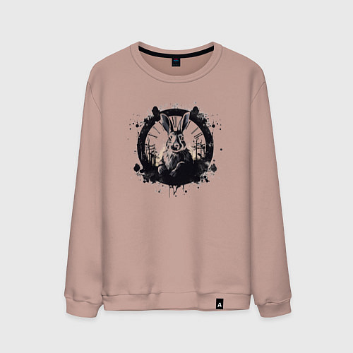 Мужской свитшот Кролик и часы - Алиса в стране чудес / Пыльно-розовый – фото 1