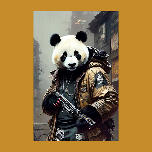 Мужской свитшот Cool panda - cyberpunk - warrior / Горчичный – фото 3