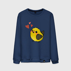 Свитшот хлопковый мужской Птичка иволга с сердечками, цвет: тёмно-синий