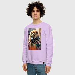 Свитшот хлопковый мужской Лев в драной куртке - хиппи, цвет: лаванда — фото 2