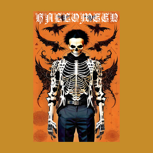 Мужской свитшот Cool skeleton - poster - halloween / Горчичный – фото 3