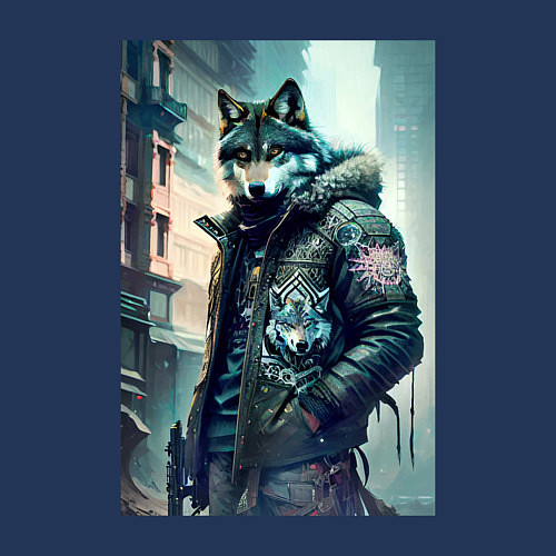 Мужской свитшот Cool wolf - cyberpunk / Тёмно-синий – фото 3