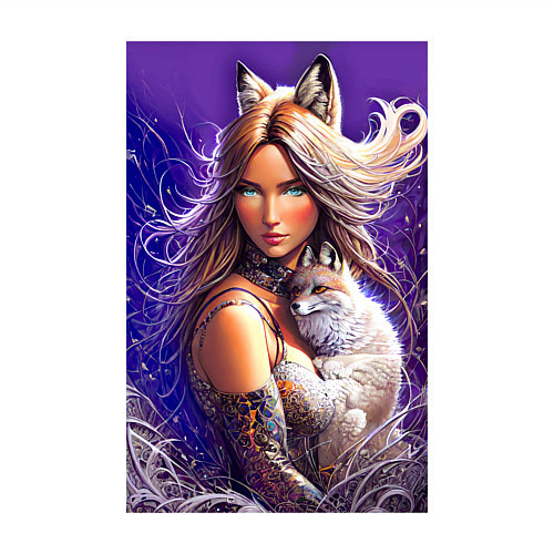 Мужской свитшот Девушка-лиса с лисёнком - нейросеть / Белый – фото 3