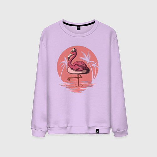 Мужской свитшот Розовый фламинго в очках и шляпе / Лаванда – фото 1
