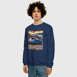 Свитшот хлопковый мужской Авто Додж Челленджер, цвет: тёмно-синий — фото 2