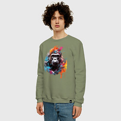 Свитшот хлопковый мужской Граффити с гориллой, цвет: авокадо — фото 2