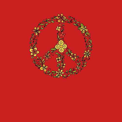 Мужской свитшот Пацифик знак хиппи цветы / Красный – фото 3