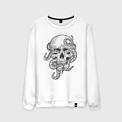 Свитшот хлопковый мужской Skull octopus, цвет: белый