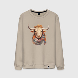 Мужской свитшот Бык в шарфе осень