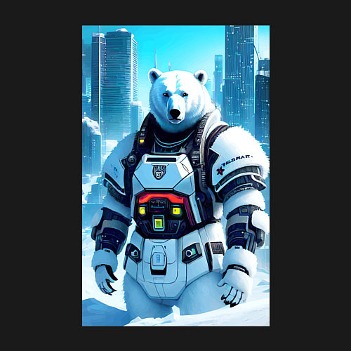 Мужской свитшот Polar bear - cyberpunk - neural network / Черный – фото 3