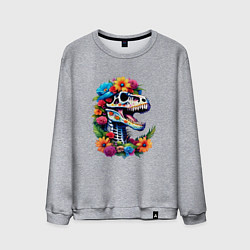Мужской свитшот Череп тираннозавра с яркими цветами, мексиканский