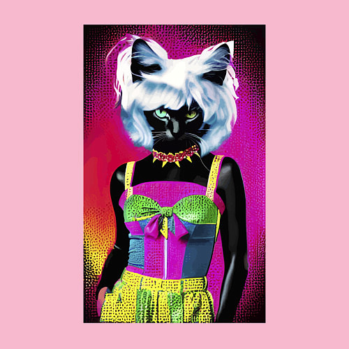 Мужской свитшот Cat fashionista - pop art - neural network / Светло-розовый – фото 3