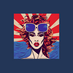 Свитшот хлопковый мужской Девушка в солнечных очках на фоне океана в стиле п, цвет: тёмно-синий — фото 2