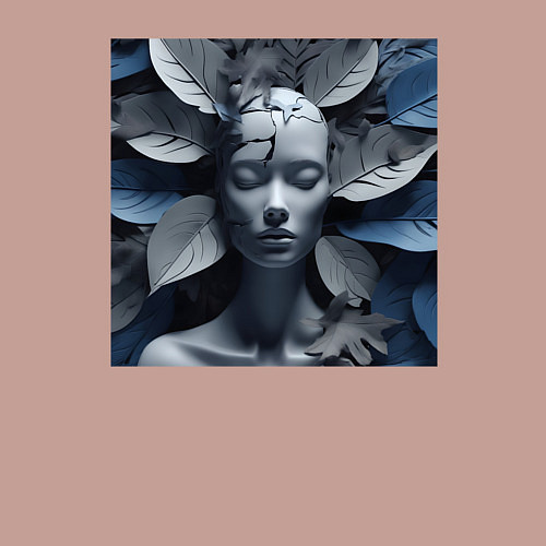 Мужской свитшот Манекен в серо-синих листьях - нейросеть / Пыльно-розовый – фото 3