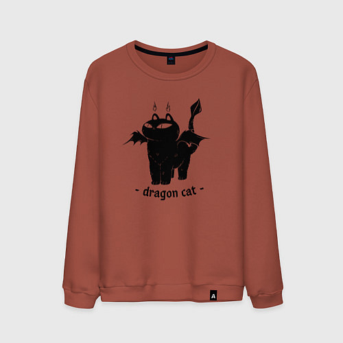 Мужской свитшот Black dragon cat / Кирпичный – фото 1