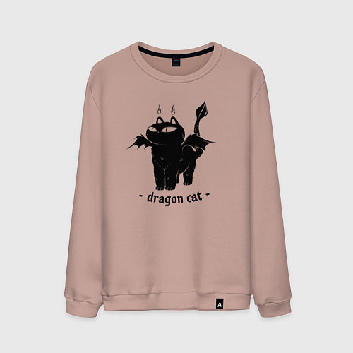 Мужской свитшот Black dragon cat / Пыльно-розовый – фото 1