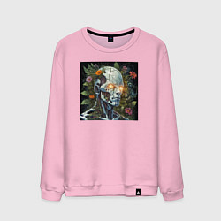 Свитшот хлопковый мужской Киборг с треснувшей головой и растениями, цвет: светло-розовый