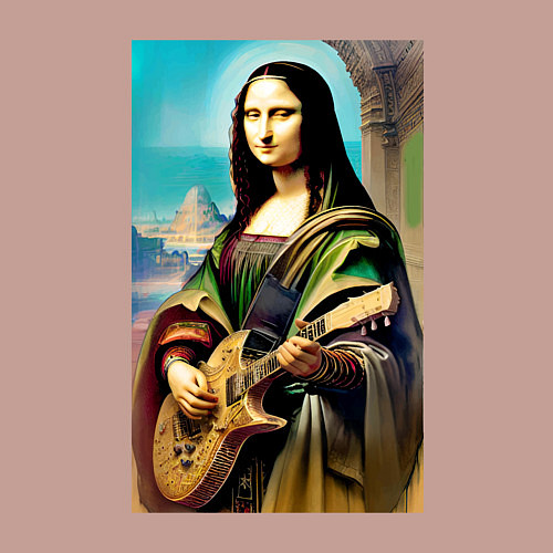 Мужской свитшот Мона Лиза лабает на гитаре / Пыльно-розовый – фото 3