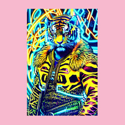 Свитшот хлопковый мужской Neon tiger - pop art - neural network, цвет: светло-розовый — фото 2