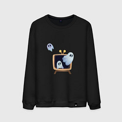 Свитшот хлопковый мужской Привидения в телевизоре - символ празднования Хелл, цвет: черный