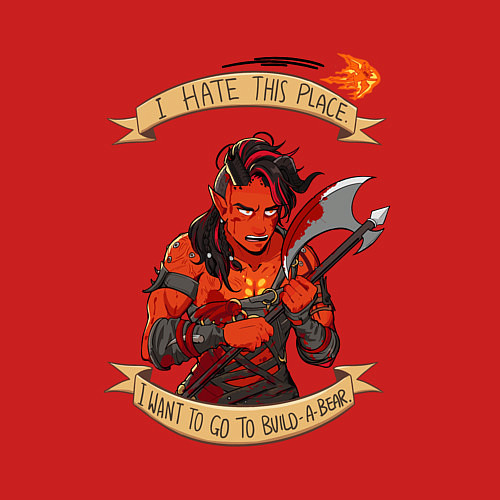 Мужской свитшот Карлах злится - Baldurs Gate 3 / Красный – фото 3