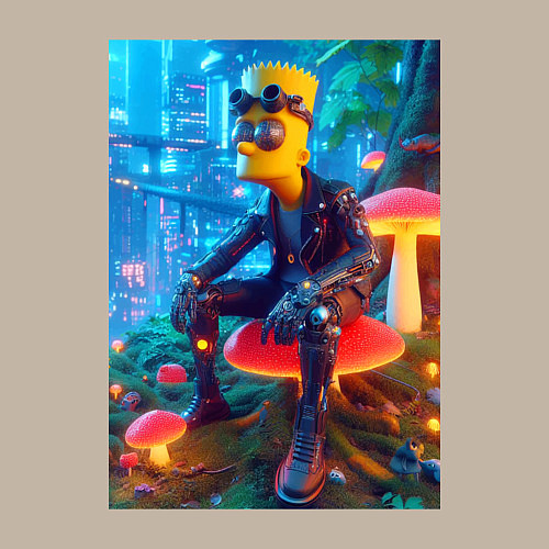 Мужской свитшот Bart Simpson among mushrooms - ai art / Миндальный – фото 3