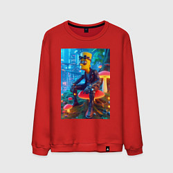 Свитшот хлопковый мужской Bart Simpson among mushrooms - ai art, цвет: красный
